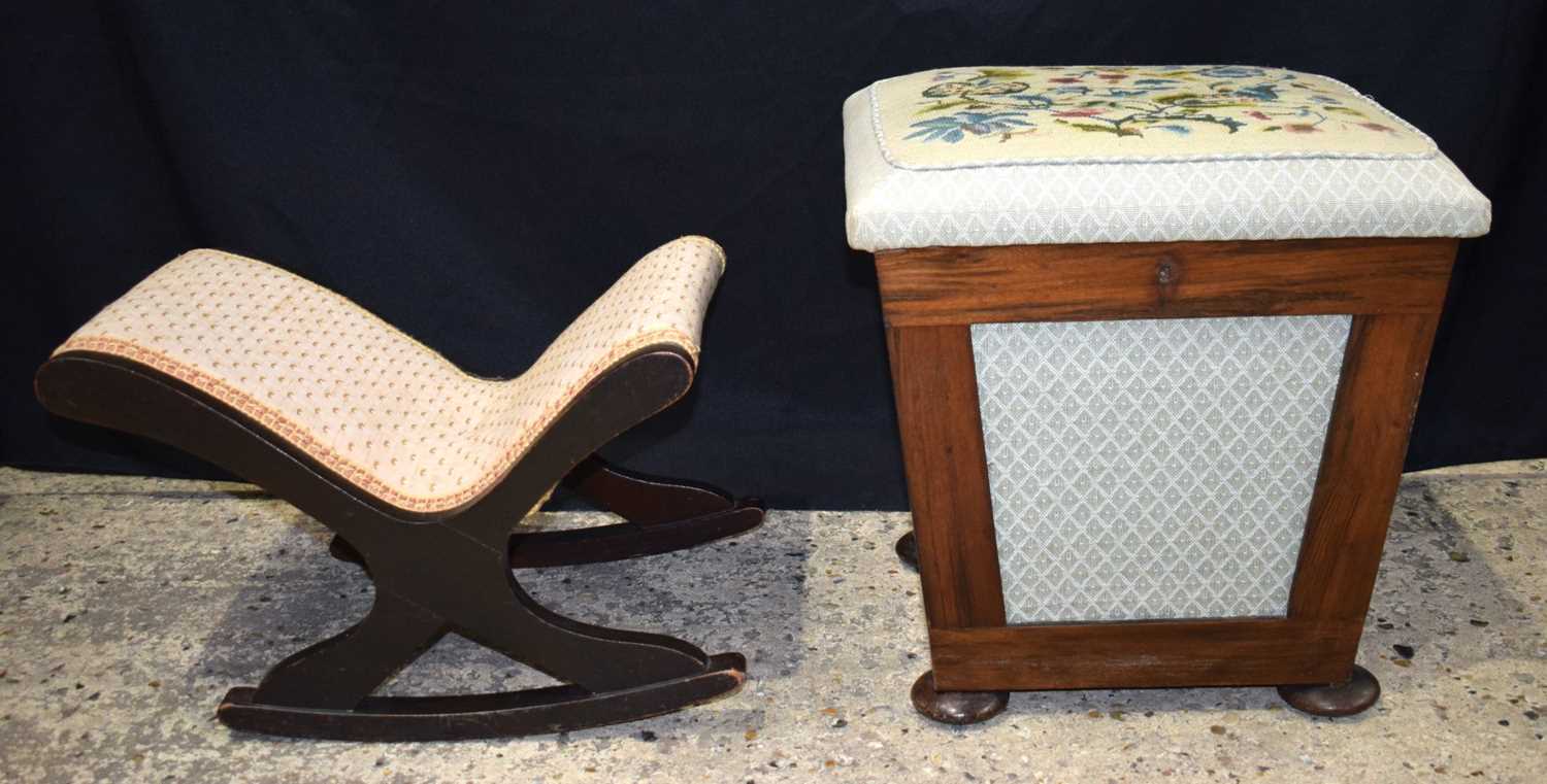A Victorian upholstered top opening stool together with a Gout stool (2) - Image 2 of 12