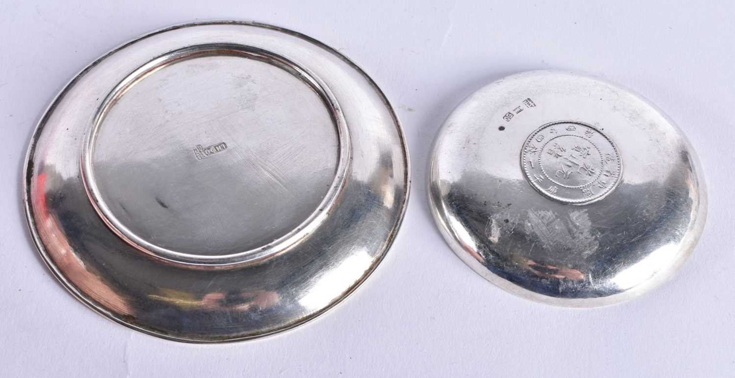 TWO ANTIQUE CHINESE SILVER COIN DISHES. 88.3 grams. Largest 9.25cm wide. (3) - Image 2 of 4