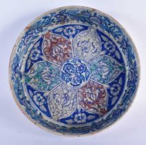 A RARE LARGE 19TH CENTURY MIDDLE EASTERN ISLAMIC IZNIK TYPE POTTERY BASIN painted with panels of
