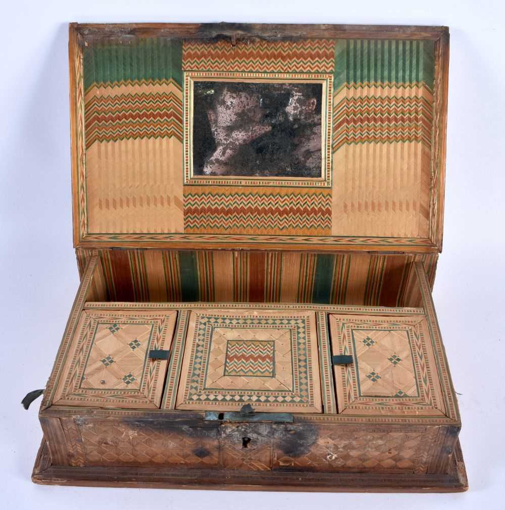 A COLLECTION OF THREE ANTIQUE PRISONER OF WAR EUROPEAN STRAW WORK BOX AND COVERS, one being a - Image 9 of 10