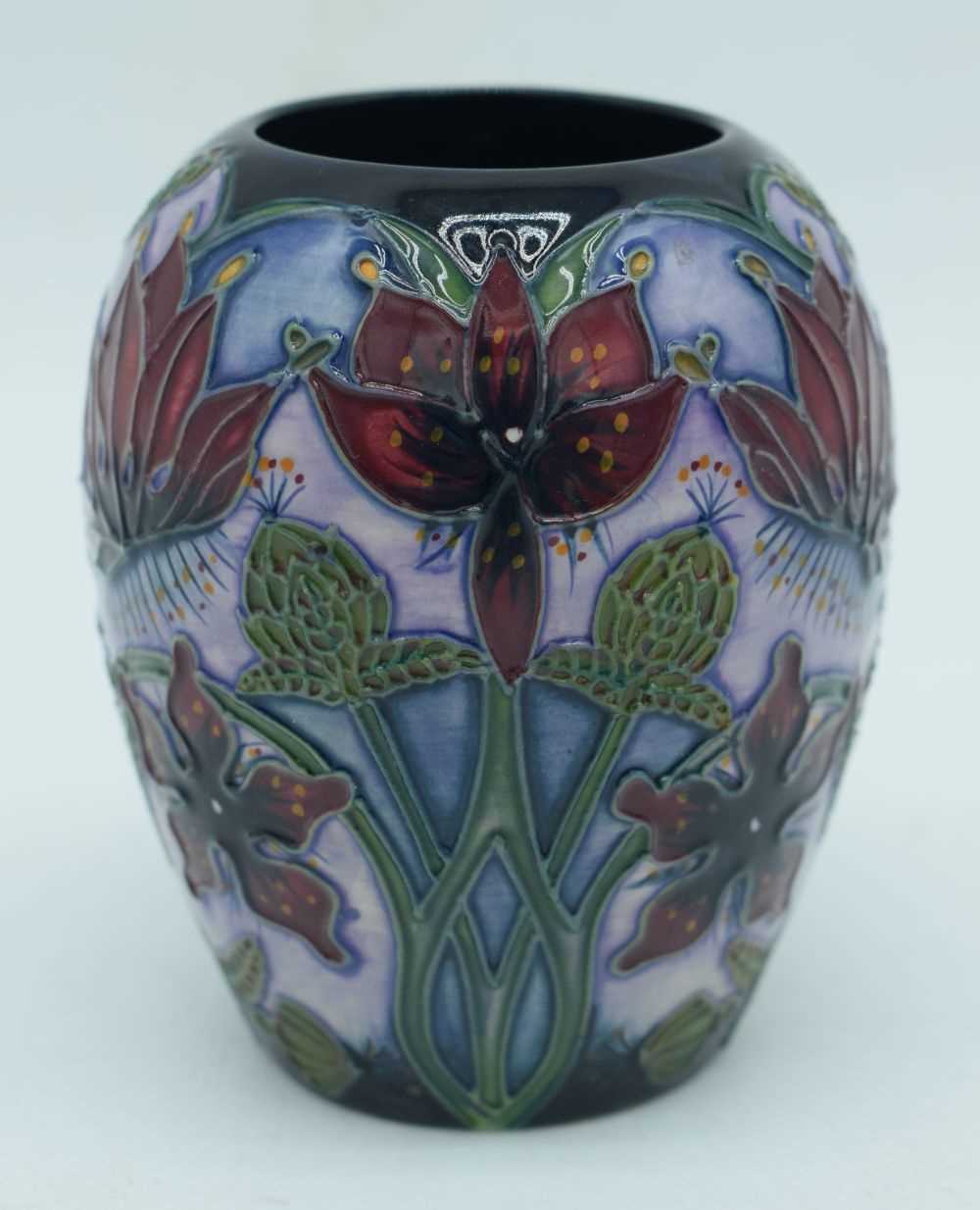 Moorcroft Pottery Vase in the Delonix Pattern, Designed by Shirley Hayes 2003. 9 x 7cm - Image 4 of 8
