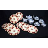 A collection of antique Myott Coronation Rose plates together with a Old Chelsea Tea ware 22cm. (