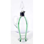 A Victorian Moulded Glass Decanter with Green Glass Drip Decoration and Silver Mounts Hallmarked