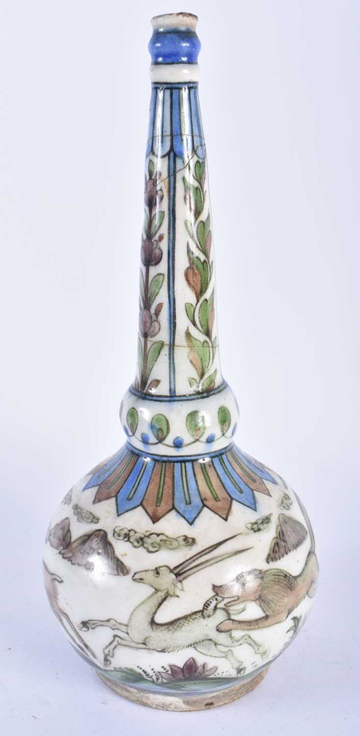 A LARGE 19TH CENTURY ISLAMIC PERSIAN QAJAR ROSE WATER SPRINKLER painted with animals. 27 cm high. - Image 2 of 5