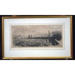 A framed Victorian Etching of the Thames 19 x 44 cm
