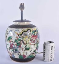 A 19TH CENTURY CHINESE CRACKLE GLAZED FAMILLE VERTE LAMP painted with figures in landscapes. 34 cm x