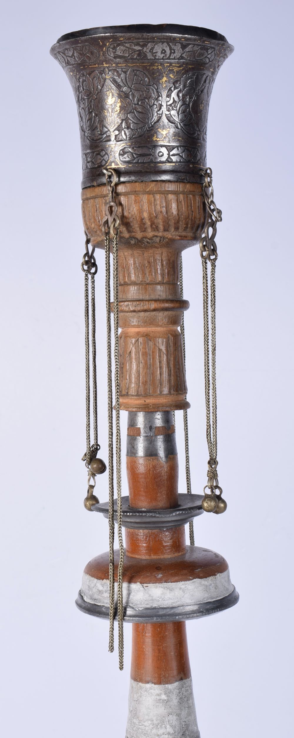 A Qajar Hookah with silver base and mother of pearl decoration 65 cm. - Image 6 of 8