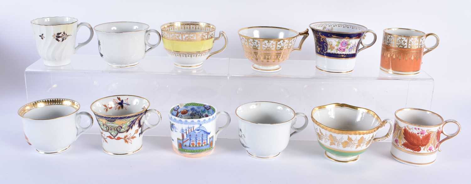 TWELVE LATE 18TH/19TH CENTURY ENGLISH PORCELAIN CUPS including Chmaberlains & Graingers Worcester.