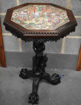 A 19TH CENTURY CHINESE FAMILLE ROSE HARDWOOD INSET DRAGON TABLE. 80 cm x 55 cm.