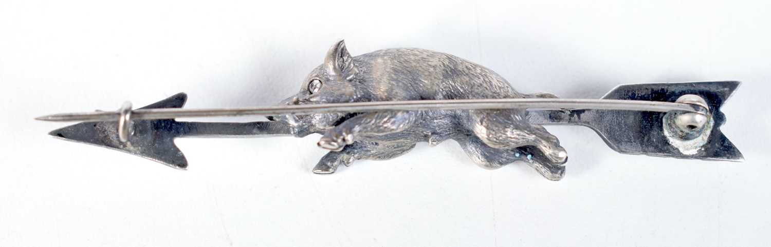 A Russian Silver Pig and Arrow Brooch set with Diamonds in a fitted leather case. Russian Marks. 7.3 - Image 3 of 4