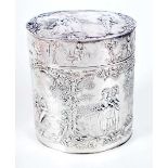 A LATE VICTORIAN SILVER REPOUSSE TEA CADDY. London 1896. 185 grams. 9.25cm x 8 cm.