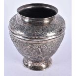 A Persian Silver Vase decorated with Figures and Landscapes. 18cm x 17cm, weight 624g