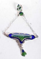 A Silver and Enamel Art Nouveau Style Pendant. Stamped Sterling, 7.2 cm x4.3 cm, weight 6.3g