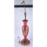 A LARGE BOHEMIAN ENAMELLED RUBY GLASS COUNTRY HOUSE LAMP. 58 cm high.