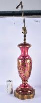 A LARGE BOHEMIAN ENAMELLED RUBY GLASS COUNTRY HOUSE LAMP. 58 cm high.