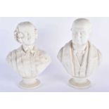 A PAIR OF 19TH CENTURY KERR & BINNS WORCESTER PARIAN WARE BUSTS modelled as a male and female.