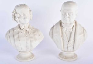 A PAIR OF 19TH CENTURY KERR & BINNS WORCESTER PARIAN WARE BUSTS modelled as a male and female.