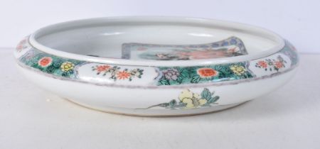 A Chinese porcelain Famille verte dish decorated with figures 5.5 x 27 cm