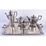 A LARGE WMF SILVER PLATED TEASET ON TRAY. Largest 52 cm x 36 cm. (4)