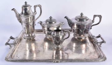 A LARGE WMF SILVER PLATED TEASET ON TRAY. Largest 52 cm x 36 cm. (4)