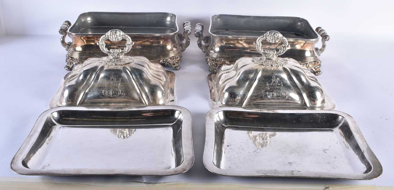 A LARGE PAIR OF LATE 18TH/19TH CENTURY ENGLISH SILVER PLATED TUREENS with probably silver armorial - Image 2 of 27