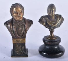A Miniature Bronze Bust of Schubert together with another Classical Bronze of a Roman Emperor on a