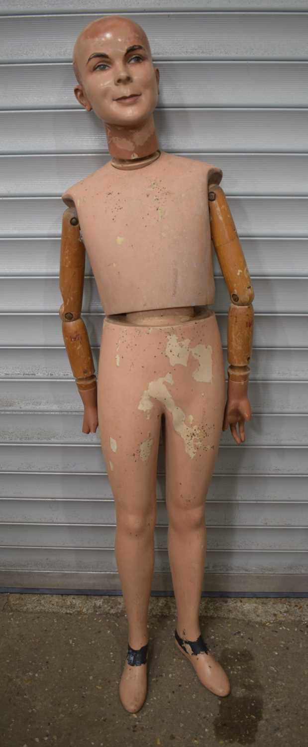 A Vintage wooden and Resin Mannequin with makers name to underneath of head 158 x 42 - Image 2 of 8