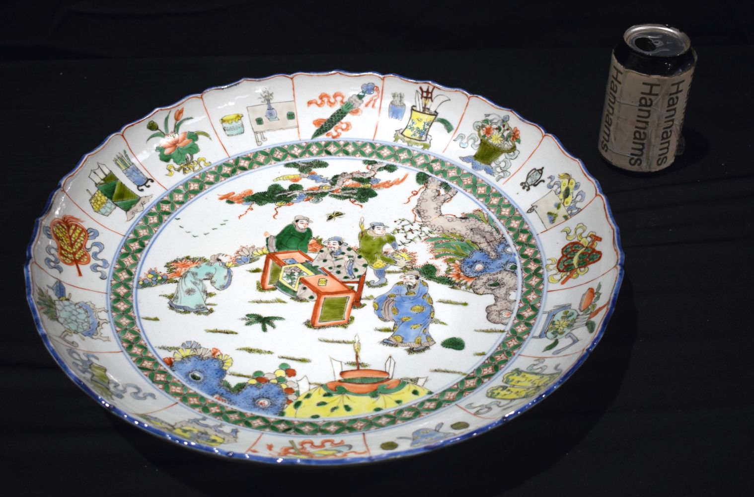 A large 20th Century porcelain Famille Verte charger decorative with figurers 7 x 41 cm.