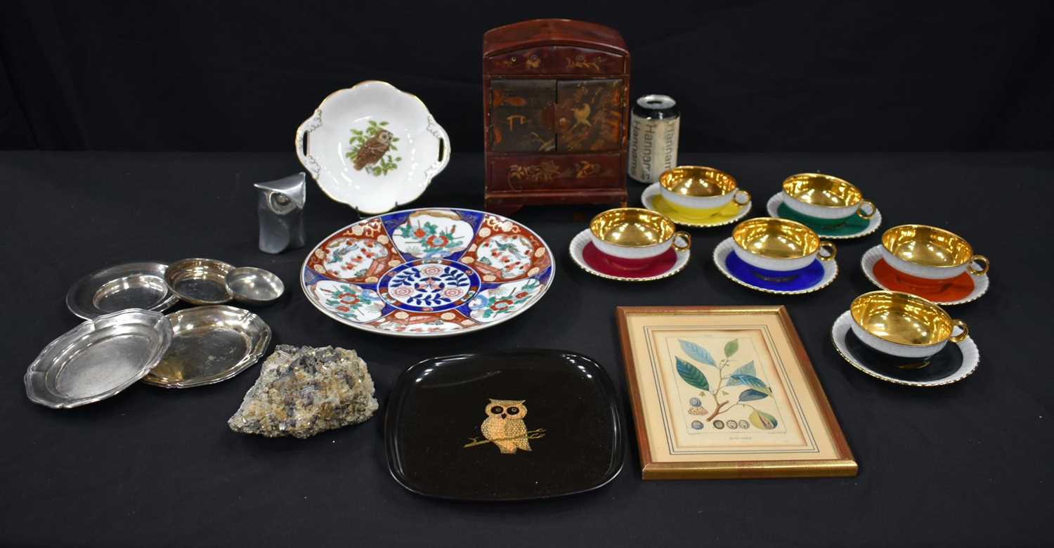 A miscellanious collection Limoges cups and saucers, a framed Lithograph, small Japanese laquered - Image 2 of 22