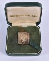A CASED SILVER STAMP. 7.1 grams. 2.5 cm x 2 cm.