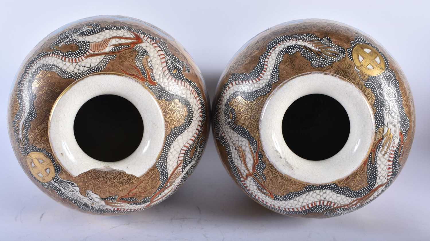 A LARGE PAIR OF 19TH CENTURY JAPANESE MEIJI PERIOD SATSUMA VASES painted with immortals. 30cm x 14 - Image 4 of 5