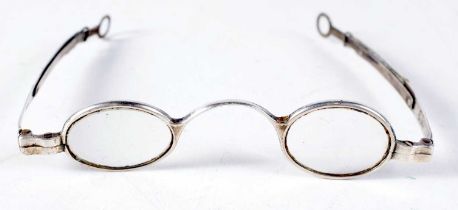 A Pair of Georgian Silver Framed Wig Spectacles with Extending Arms. Hallmarked Birmingham. 12.1cm
