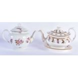 TWO EARLY 19TH CENTURY CHAMBERLAINS WORCESTER TEAPOTS AND COVERS one with stand. Largest 17.5 cm x