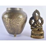 A 19TH CENTURY CHINESE BRONZE ENGRAVED DRAGON VASE bearing Xuande marks to base, together with a