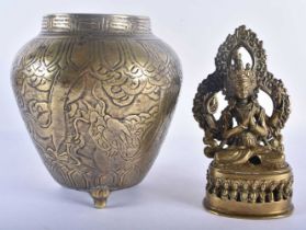 A 19TH CENTURY CHINESE BRONZE ENGRAVED DRAGON VASE bearing Xuande marks to base, together with a