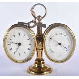 AN ANTIQUE BRONZE DESK CLOCK BAROMETER. 16 cm x 14 cm.