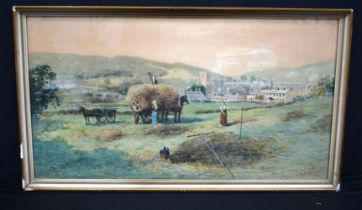 Alfred Wadham Sinclair, Britain, Australia 1866-1938, signed watercolour of a rural scene 40 x 74