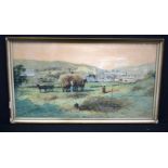 Alfred Wadham Sinclair, Britain, Australia 1866-1938, signed watercolour of a rural scene 40 x 74