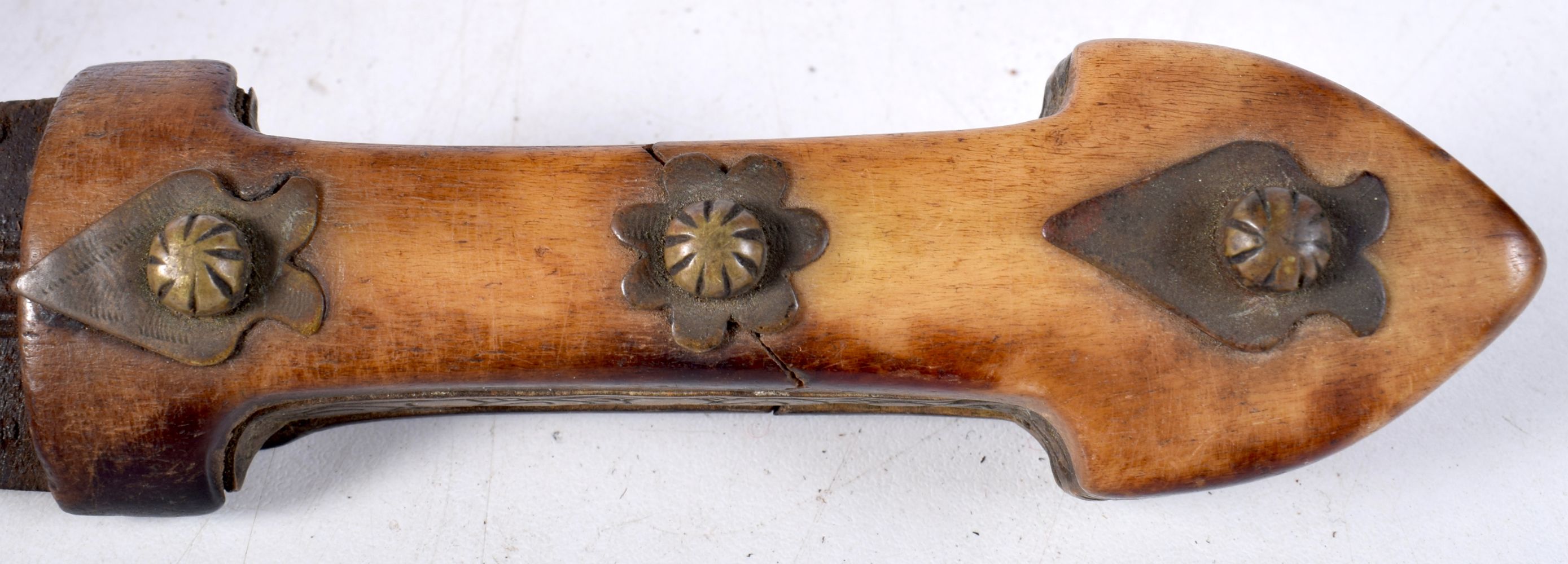 A Caucasian bone handled Kindjal Dagger with leather sheath 28 cm. - Image 19 of 21