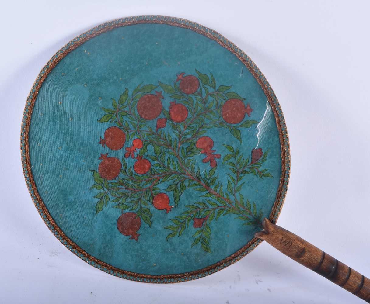 A 19TH CENTURY FRENCH CHAMPLEVE ENAMEL BRONZE DESK BLOTTER together with a Persian painted fan. - Image 5 of 5