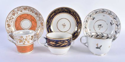 THREE EARLY 19TH CENTURY CHAMBERLAINS WORCESTER CUPS AND SAUCERS. 11cm diameter. (6)