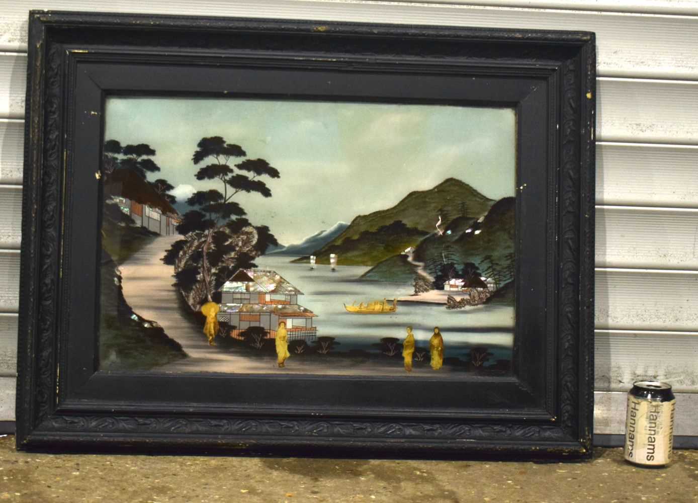 A large framed Chinese mixed media picture 39 x 59 cm. - Image 2 of 6