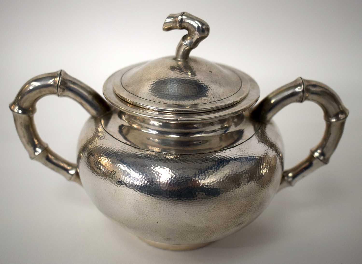 A LOVELY 19TH CENTURY CHINESE HAMMERED SILVER THREE PIECE SILVER TEASET by Hung Chong & Co, together - Image 21 of 30