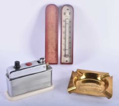 AN ANTIQUE POCKET THERMOMETER together with a brass RMS Queen Elizabeth ashtray & a vintage bakelite