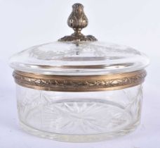 AN ANTIQUE CONTINENTAL SILVER GILT AND CRYSTAL GLASS BOX AND COVER. 14 cm x 13 cm.