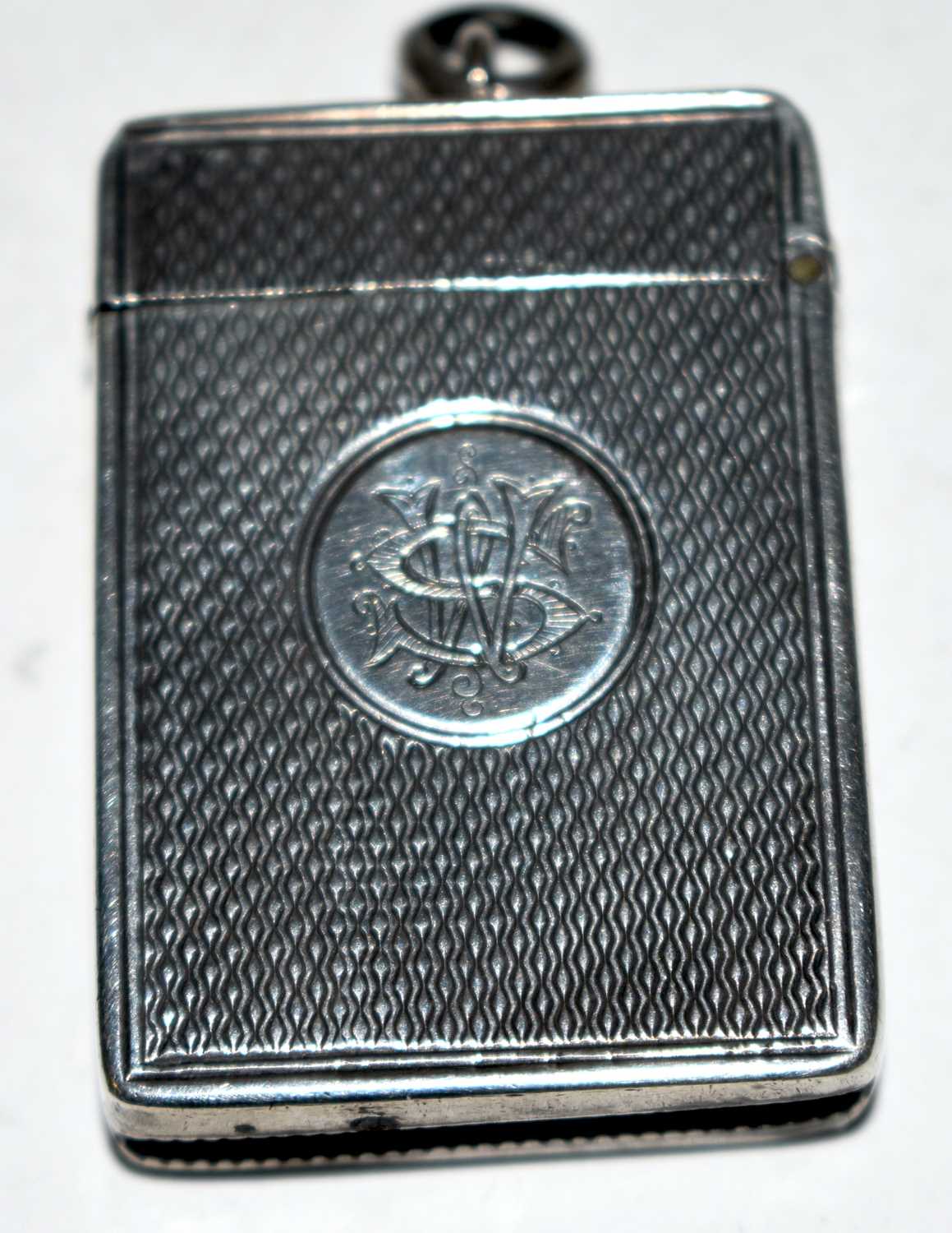 AN ANTIQUE SILVER VESTA CASE together with a silver cigarette case. Birmingham 1882 & 1932. 170 - Image 6 of 21