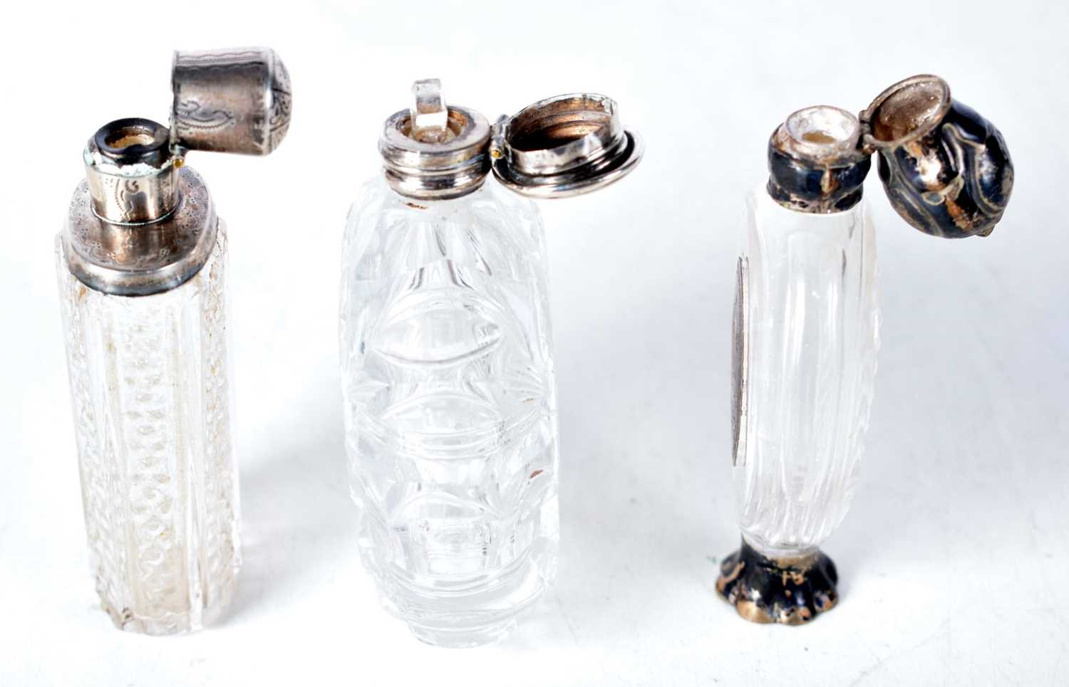 Three French Glass Scent Bottles. Largest 8.2 cm x 7cm x 2.8 cm (3) - Image 2 of 3
