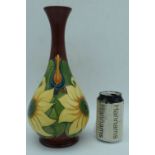 Moorcroft Inca Sunflower vase: Height 31.5 cm, dated 1995. Designed by Rachel Bishop. 32 x 13 cm.