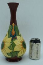 Moorcroft Inca Sunflower vase: Height 31.5 cm, dated 1995. Designed by Rachel Bishop. 32 x 13 cm.