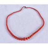 A Blood Coral Bead Necklace. 53cm long, Largest Bead 10mm, weight 28g